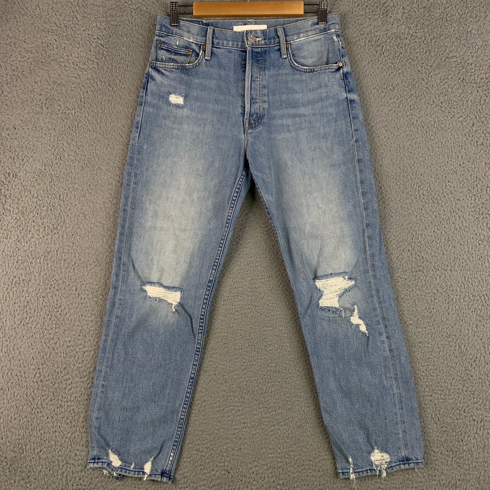 Mother Tomcat Jeans Women's 28 Blue The Confession Distressed Straight Leg High